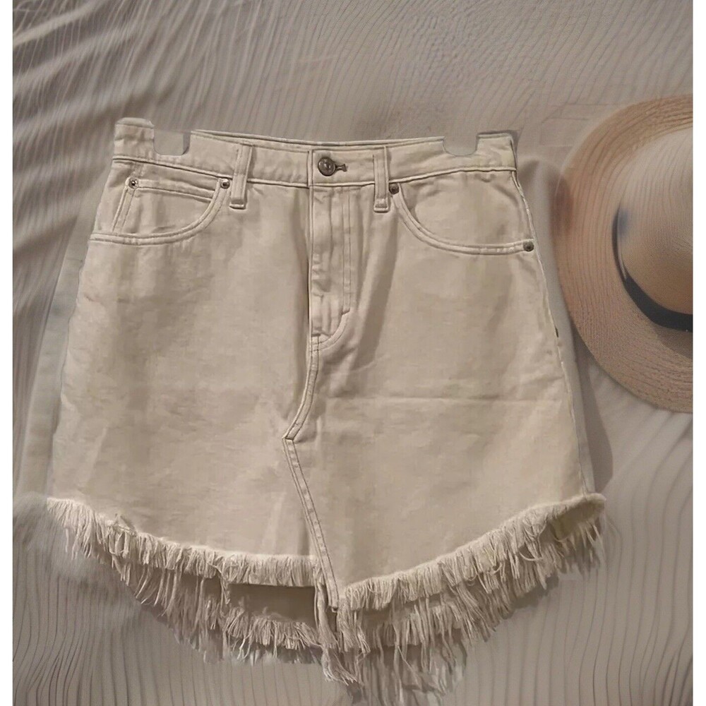 NEW Free People Maverick Denim Fringe Skirt Womens 28 Ivory Western Boho Beachy